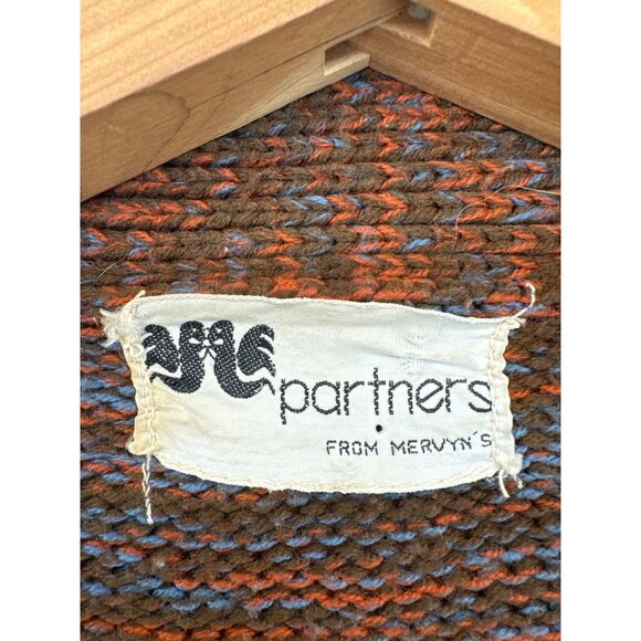 Vintage Partners Mervyns Womens Cardigan Sz M Brown Space-Dyed Argyle 70s Open - Picture 4 of 9